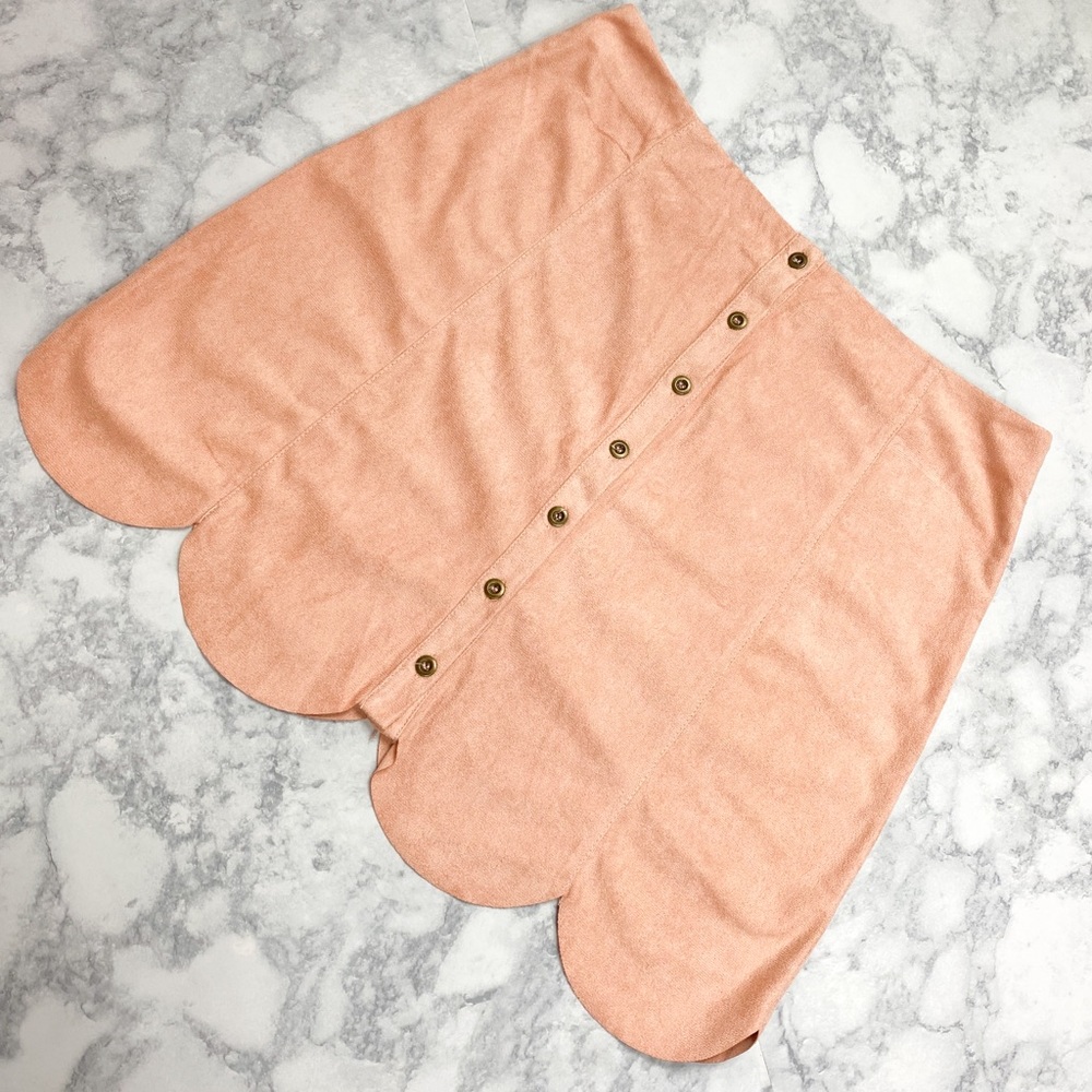 Dusty Pink Suede Scalloped Hem Skirt